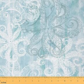 Watercolor Octopus Fabric by The Yard Blue Green Wild Sealife Decor Fabric for Teens Sewing Lovers Coastal Creature Ocean Themed Fabric for DIY Upholstery and Home Accents 1 Yard,36" L x 59" W