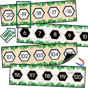 29 Pcs Greenery Magnetic Number Line for Classroom Wall Tropical Leaves Number Line Bulletin Border -20 to 120 Boho Leaf Magnetic Number Line Math Learning Classroom Supplies for Teachers Students