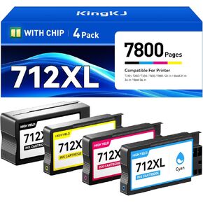 712XL Ink Cartridge Combo Pack High Yield Replacement for HP 712 712XL Ink Cartridges Work for HP Designjet T650 T630 T230 T210 Studio Plotter Printers (4 Pack, 80-ml Black, 29-ml Cyan/Magenta/Yellow)