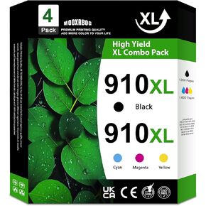 910XL Ink Cartridges Combo Pack (4-Pack, BK/C/M/Y) Compatible for 910XL 910 Ink Cartridges Combo Pack Replacement for OfficeJet 8010 8015 8022 Pro 8020 8025 8028 8030 8035 Printer
