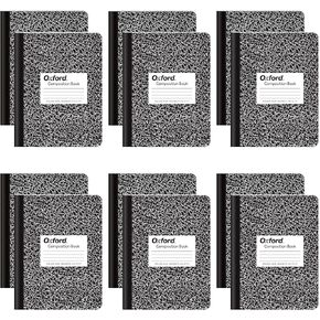 Oxford Composition Notebooks, School Supplies, Notebooks for School, College Ruled Paper, 9-3/4 x 7-1/2 Inches, School Comp Book, Black Marble Covers, 100 Lined Sheets, 12 per Pack (63796)