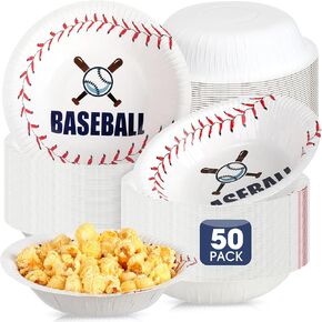 50 Pcs Baseball Party Decorations Disposable Baseball Paper Plates Bowls Food Serving Snack Tray 16oz for Baseball Birthday Party Supplies Serving Dishes Dessert Sports Event