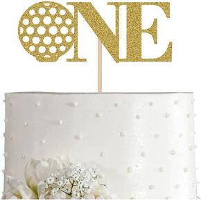 Gold 1st Birthday Golf Cake Topper ، Glitter First One Year Birthday Party Cake Topper ، Decoration Party