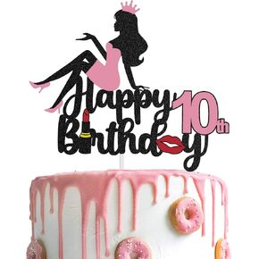 LINGTEER Happy 17th Birthday Crown Queen Lady Thick Paper Cake Topper,Cheers to 17th Years Old Seventeen Bday Party Cake Decorations Sign.- Pink