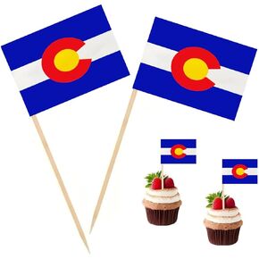 100 PCS USA Colorado Flag Colorado Colorado Tounpick ، ​​Cocktail Picks Mini Stick Cupcake Topcake Country Picks Party Decoration احتفال كوكتيل طعام البار.