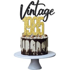 Vintage 1985 Cake Topper for 40th Men and Women Birthday Party ，Funny 40 and Fabulous Decoration，Handmade - Black Gold