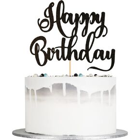 happy birthday Cake Topper, Happy Birthday Cake Bunting Decor,Birthday Party Decoration Supplies，Photo Booth Props (Black)