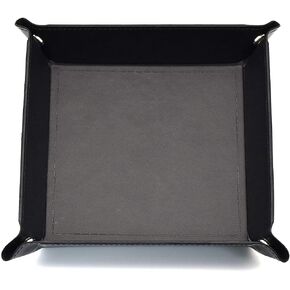 DND Dice Tray - Collapsible Leather Tray for Tabletop RPG Dice (Black)