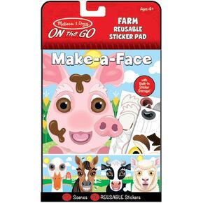 Melissa & Doug On The Go Make-a-Face Reusable Sticker Pad Travel Toy Activity Book – Farm Animals (10 Scenes, 76 Cling Stickers)