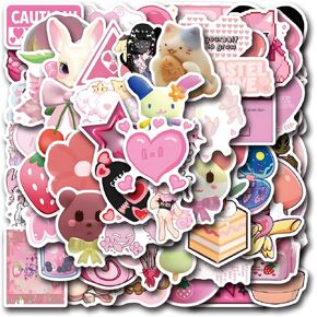 62pcs Cutecore Stickers Pink Y2K Millennium Cute Macaron Colored Graffiti Sticker for Children Girls, Boys, Teenagers, Adult Water Bottles, Laptops, Suitcases, Birthday Party Supplies, Mother's Day