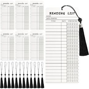 Book Themed Party Favor, 12 PCS Reading List Bookmarks with 12 PCS Black Tassels, Book Club Party Decor Decoration, Bookish Item Gifts, Library Card, Bookmark Bulk, Book Accessories, School Supplies