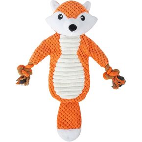 No Stuffing Squeaky Dog Toys Plush Chew Toy for Small Medium Puppy Large Breed, Stuffless Cute Animal Plush Toy for Indoor Play, Tough Durable Teething Interactive Gift, Raccoon,Gray