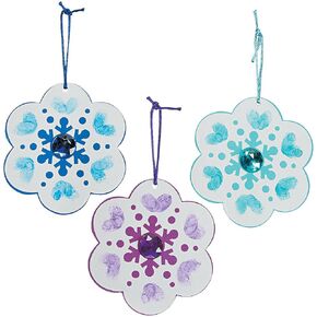 Fun Express Thumbprint Snowflake Christmas Ornament Craft Kit - Makes 12 - Crafts for Kids and Fun Home Activities - VBS Vacation Bible School Supplies/Decor