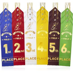 150 Pcs Track and Field Award Ribbons Field Day 1st to 6th Place Prize Ribbons Bulk with Event Card and Rope for Competition Contest School Sports Event