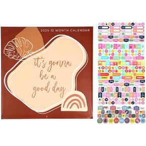 2025 Wall Calendar - Monthly Farmhouse Style - 12 Inch - With 300 Colorful Organizational Stickers (Love The Little Things)