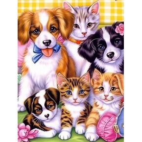 Ginfonr DIY 5D Diamond Art Kits for Adults, Cats Dogs Diamond Painting for Adults, Diamond Art Animals Full Drill, Diamond Art Kits Embroidery Rhinestone Craft for Home Wall Decor 12 * 16 Inch