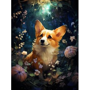 LOMSIOY DIY 5D Diamond Art Kits for Adults, Dog Diamond Painting Kits for Beginner, Animal Diamond Art with Round Full Drill Rhinestone Crafts Gem Arts for Home Wall Decor 12 * 16 inch