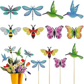JECUIK 8 PCS Butterfly Diamond Painting Kits للبالغين الطائر الطنان مجموعات فنون الماس الصغيرة لزخارف حديقة Bute Beee Paint