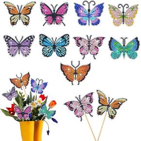JeCuiK 8 Pcs Butterfly Diamond Painting Kits for Adults Hummingbird Small Diamond Art Kits for Garden Decor Butterfly Bee Diamond Painting Garden Stakes Kits Crafts for Adults