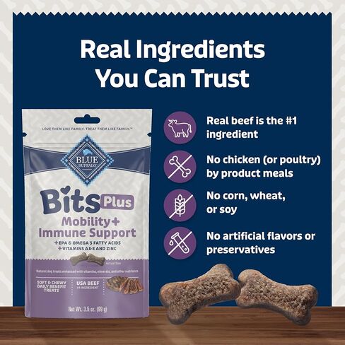 Blue Buffalo Blue Bits Plus Skin & Coat and Immune Support Dog Treats, Salmon, 3.5-oz. Bag in Kuwait