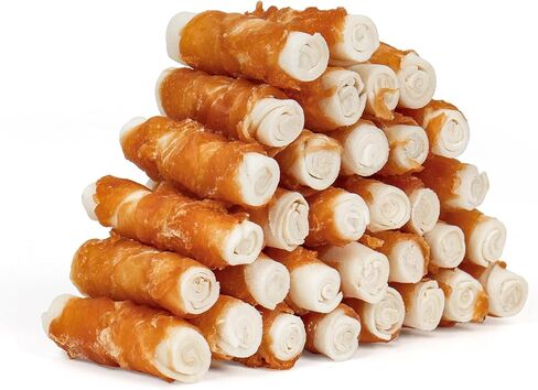 MON2SUN Dog Treats, 2.5 Inch Chicken Wrapped Rawhide Rolls, Teeth Cleaning Chews with High Protein for Small Dogs, 10.58oz (16 Count - Pack of 1) in Kuwait