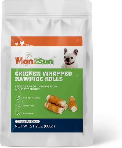 MON2SUN Dog Treats, 2.5 Inch Chicken Wrapped Rawhide Rolls, Teeth Cleaning Chews with High Protein for Small Dogs, 10.58oz (16 Count - Pack of 1) in Kuwait