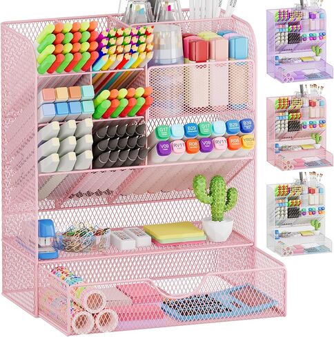 Desk Organizers and Accessories, Pen Holder for Desk Organizer with Drawer, Pencil Holder Office Desk Accessories Workspace Desktop Organizer for School Home Office Art Supplies（Black） in Saudi Arabia