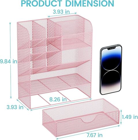 Desk Organizers and Accessories, Pen Holder for Desk Organizer with Drawer, Pencil Holder Office Desk Accessories Workspace Desktop Organizer for School Home Office Art Supplies（Black） in Saudi Arabia