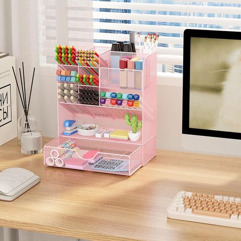 Desk Organizers and Accessories, Pen Holder for Desk Organizer with Drawer, Pencil Holder Office Desk Accessories Workspace Desktop Organizer for School Home Office Art Supplies（Black） in Saudi Arabia