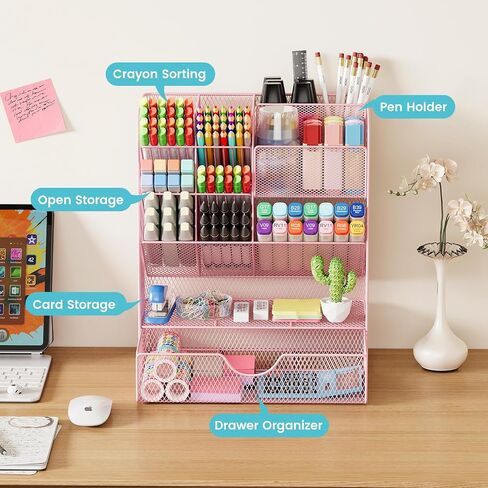Desk Organizers and Accessories, Pen Holder for Desk Organizer with Drawer, Pencil Holder Office Desk Accessories Workspace Desktop Organizer for School Home Office Art Supplies（Black） in Saudi Arabia