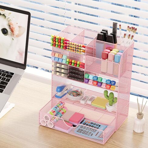 Desk Organizers and Accessories, Pen Holder for Desk Organizer with Drawer, Pencil Holder Office Desk Accessories Workspace Desktop Organizer for School Home Office Art Supplies（Black） in Saudi Arabia