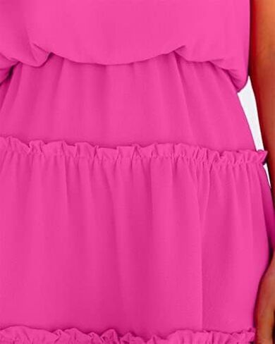 Newffr Womens V Neck Summer Dress Sleeveless Mini Dress Ruffle Dress Spaghetti Strap Racerback Sun Flowy Dress in Kuwait