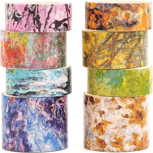 8 Rolls Retro Washi Tape Set Vintage Arts Adhesive Tapes Wide Painting Patterned Decorative Masking Tape Sets for Craft, Kids, Scrapbook, DIY, Gift Wrapping (Flowers & Plants) in Kuwait
