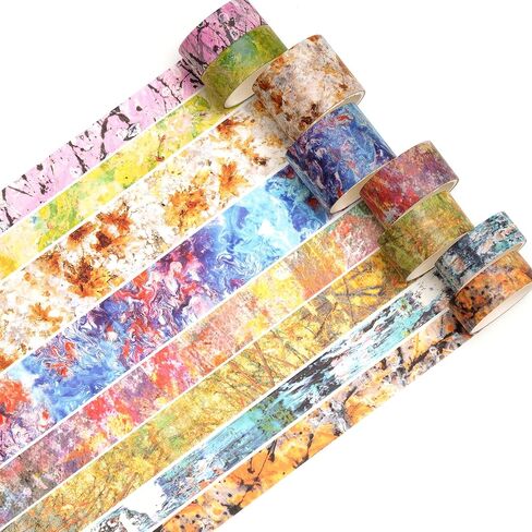 8 Rolls Retro Washi Tape Set Vintage Arts Adhesive Tapes Wide Painting Patterned Decorative Masking Tape Sets for Craft, Kids, Scrapbook, DIY, Gift Wrapping (Flowers & Plants) in Kuwait