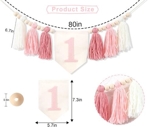 1st Birthday High Chair Banner - Pink Tassel Theme Banner For Girl - First Birthday Party Banner - 1st Birthday Photo Backdrop - Wall Hangings Decorative for Kids Bedroom Nursery Party Holiday in Saudi Arabia