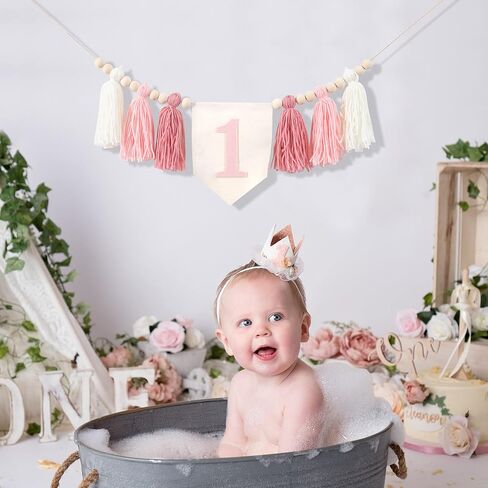 1st Birthday High Chair Banner - Pink Tassel Theme Banner For Girl - First Birthday Party Banner - 1st Birthday Photo Backdrop - Wall Hangings Decorative for Kids Bedroom Nursery Party Holiday in Saudi Arabia