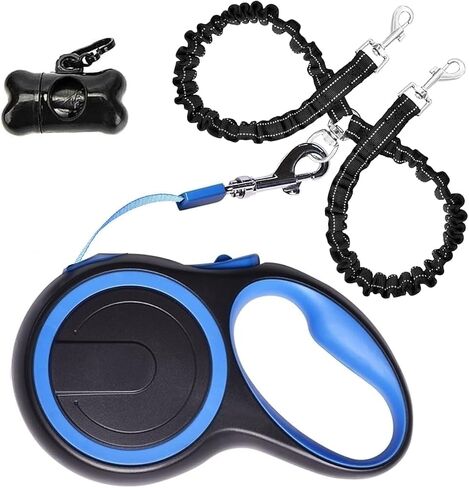 Dual Retractable Dog Leash for Small to Medium Dogs up to 44lbs/20kg – 16ft Extendable with Poop Bags, Non-Slip Grip, One-Button Break & Lock – Ideal for Walking Two Dogs in Kuwait