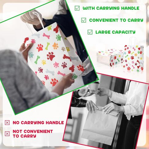 Locmeo 50 Pcs Puppy Dog Paw Print Gift Bags with Handles Paw Print Paper Bags Pet Gift Bags Kraft Bags Holiday Party Bags for Pet Treat Party Favor Birthday Gift(White,10.6 x 8.3 x 4.3) in Saudi Arabia