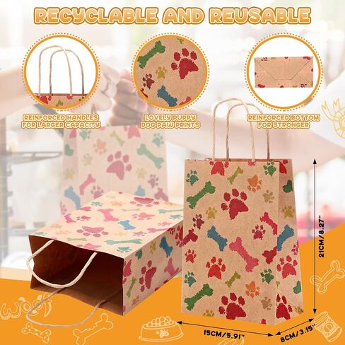 Locmeo 50 Pcs Puppy Dog Paw Print Gift Bags with Handles Paw Print Paper Bags Pet Gift Bags Kraft Bags Holiday Party Bags for Pet Treat Party Favor Birthday Gift(White,10.6 x 8.3 x 4.3) in Saudi Arabia