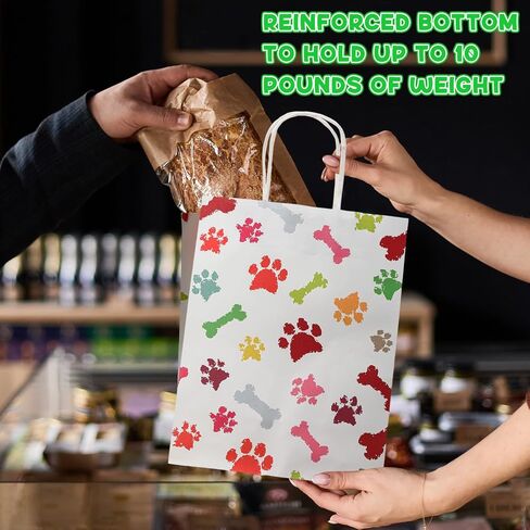 Locmeo 50 Pcs Puppy Dog Paw Print Gift Bags with Handles Paw Print Paper Bags Pet Gift Bags Kraft Bags Holiday Party Bags for Pet Treat Party Favor Birthday Gift(White,10.6 x 8.3 x 4.3) in Saudi Arabia