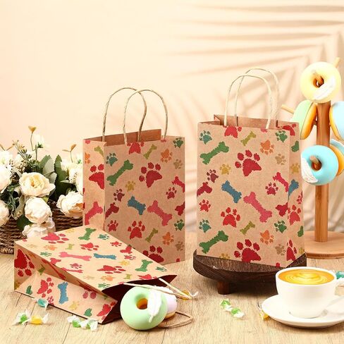 Locmeo 50 Pcs Puppy Dog Paw Print Gift Bags with Handles Paw Print Paper Bags Pet Gift Bags Kraft Bags Holiday Party Bags for Pet Treat Party Favor Birthday Gift(White,10.6 x 8.3 x 4.3) in Saudi Arabia