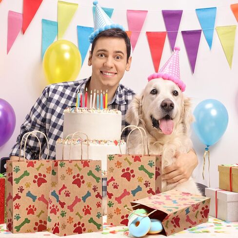 Locmeo 50 Pcs Puppy Dog Paw Print Gift Bags with Handles Paw Print Paper Bags Pet Gift Bags Kraft Bags Holiday Party Bags for Pet Treat Party Favor Birthday Gift(White,10.6 x 8.3 x 4.3) in Saudi Arabia