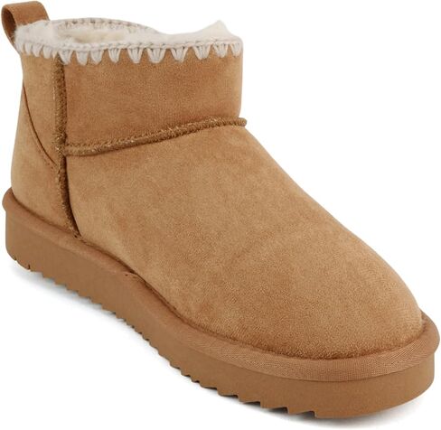 Soda “Groove" ~ Women Round Toe Lug Sole Low Flatform Sherpa-lined Ankle Bootie with Stitch Detail in Kuwait