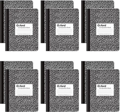 Oxford Composition Notebooks, School Supplies, Notebooks for School, College Ruled Paper, 9-3/4 x 7-1/2 Inches, School Comp Book, Black Marble Covers, 100 Lined Sheets, 12 per Pack (63796) in Saudi Arabia