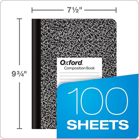 Oxford Composition Notebooks, School Supplies, Notebooks for School, College Ruled Paper, 9-3/4 x 7-1/2 Inches, School Comp Book, Black Marble Covers, 100 Lined Sheets, 12 per Pack (63796) in Saudi Arabia