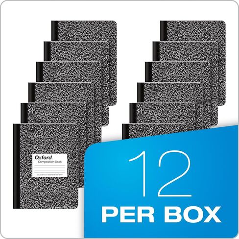 Oxford Composition Notebooks, School Supplies, Notebooks for School, College Ruled Paper, 9-3/4 x 7-1/2 Inches, School Comp Book, Black Marble Covers, 100 Lined Sheets, 12 per Pack (63796) in Saudi Arabia