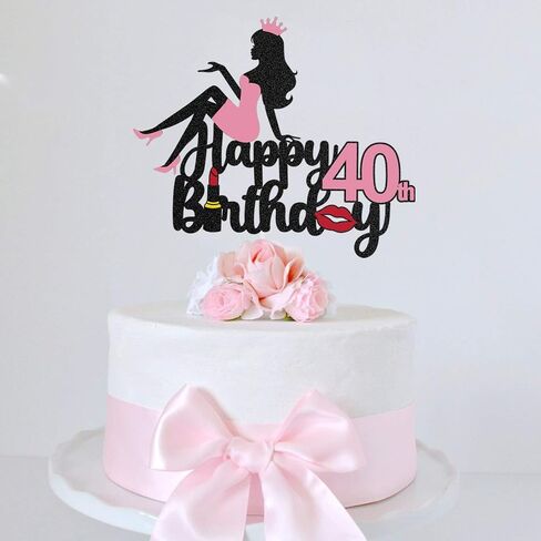 LINGTEER Happy 17th Birthday Crown Queen Lady Thick Paper Cake Topper,Cheers to 17th Years Old Seventeen Bday Party Cake Decorations Sign.- Pink in Kuwait