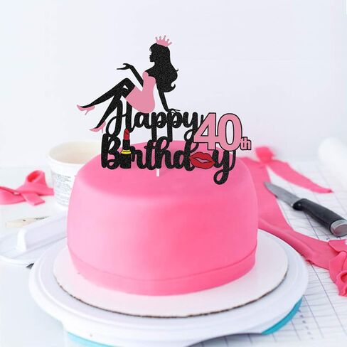 LINGTEER Happy 17th Birthday Crown Queen Lady Thick Paper Cake Topper,Cheers to 17th Years Old Seventeen Bday Party Cake Decorations Sign.- Pink in Kuwait