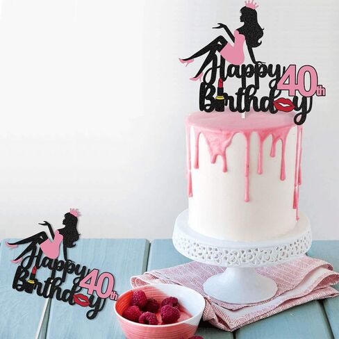 LINGTEER Happy 17th Birthday Crown Queen Lady Thick Paper Cake Topper,Cheers to 17th Years Old Seventeen Bday Party Cake Decorations Sign.- Pink in Kuwait