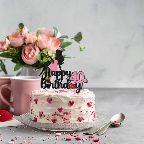 LINGTEER Happy 17th Birthday Crown Queen Lady Thick Paper Cake Topper,Cheers to 17th Years Old Seventeen Bday Party Cake Decorations Sign.- Pink in Kuwait